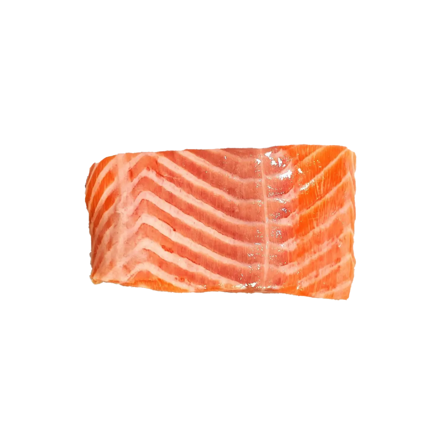 Frozen Norwegian Salmon Portions Skinless displayed on ice for freshness.