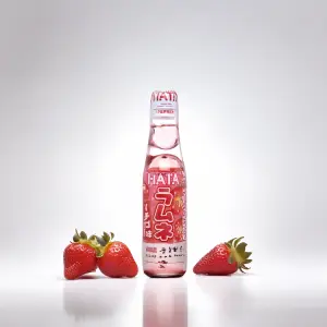 Hata Ramune Strawberry - Japanese Carbonated Soft Drink with Sweet Strawberry Flavor | مشروب غازي ياباني هاتا راموني بنكهة الفراولة الحلوة