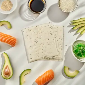 White Sesame Sheets (Mamenori) - High-Quality Wrapping Sheets for Sushi, Rolls, and Japanese Cuisine | صفائح السمسم البيضاء (مامونوري) - أوراق تغليف بجودة عالية للسوشي، اللفائف، والمأكولات اليابانية